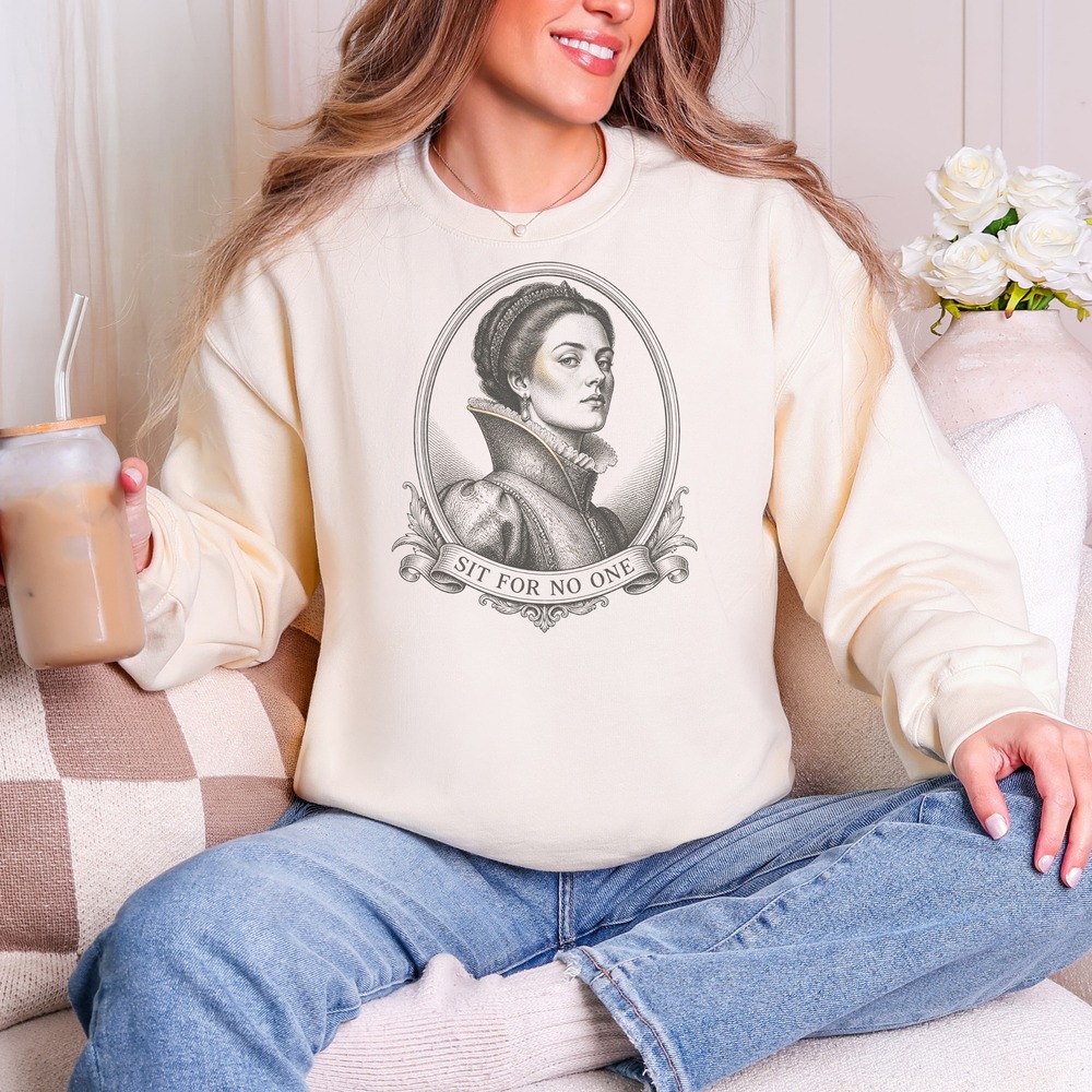 Sit for No One Renaissance Portrait Medallion Sweatshirt
